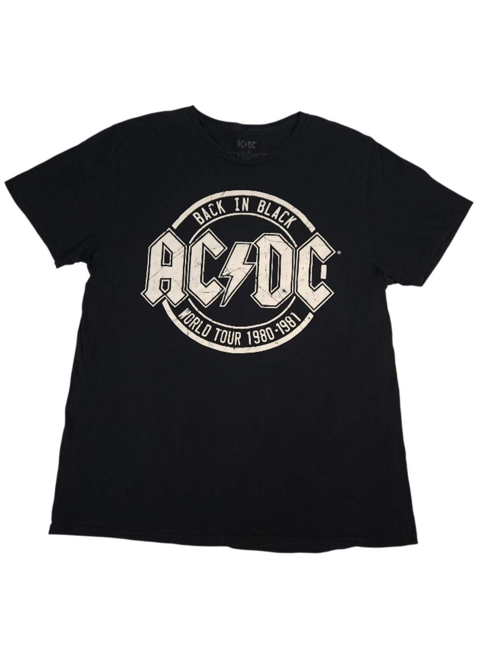 AC/DC Black Tee with White Distressed Logo Vintage